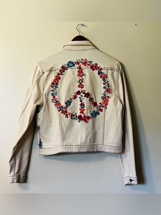 DRIFTWOOD Jackets & Blazers - Driftwood Embroidered Floral Peace Sign Jean Jacket XL
